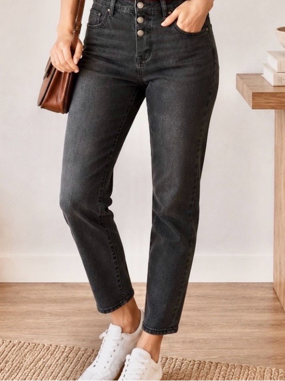 Vylette Washed Black High-Rise Button- Up Skinny Jeans